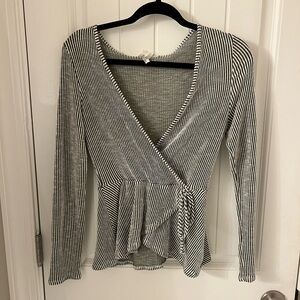 Striped Black and White Wrap Top